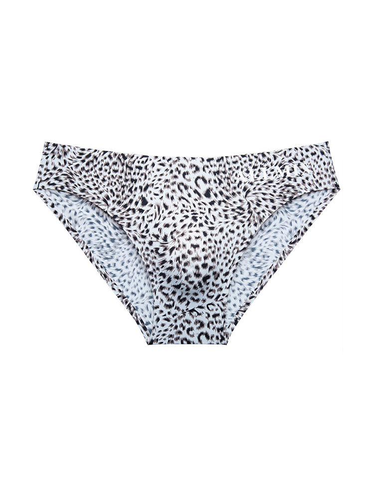 3 Pack ALLMIX Men's 3D Pouch Sexy Leopard Print Ice Silk Briefs