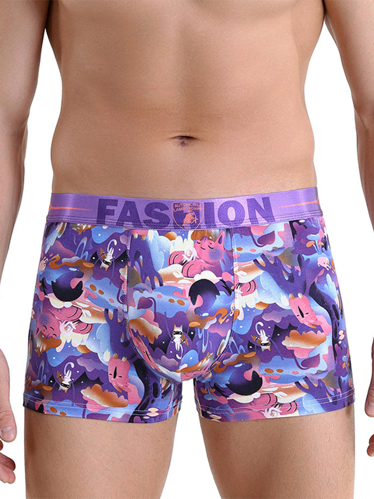 3 Pack Men's Cartoon Modal Printed Briefs And Trunks