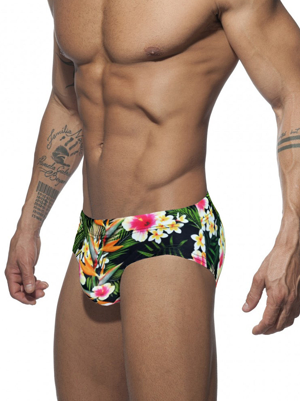 Men's Floral Print Swim Briefs With Removable Pad