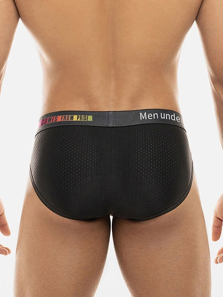Men's Mesh Briefs With Colorful Spliced Lines