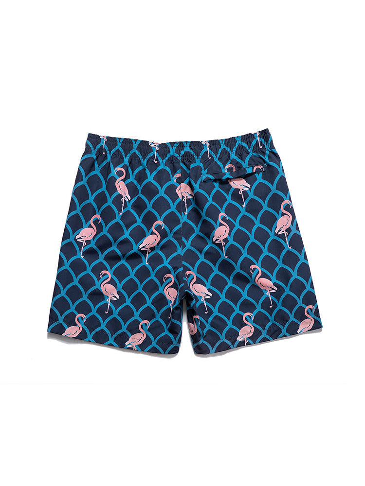 Men's Striped Print Drawstring Board Shorts