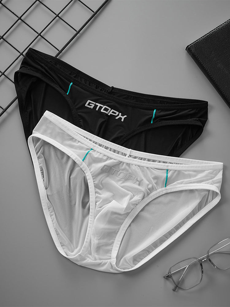 2 Pack Men's Ice Silk Single Layer U-Convex Low-Rise Sexy Semi-Transparent Bikini