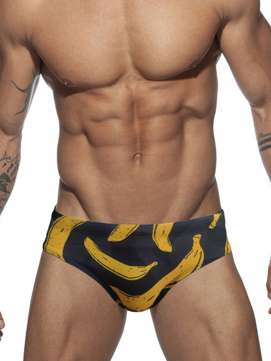 Men's Banana Print Swim Briefs with Removable Pad