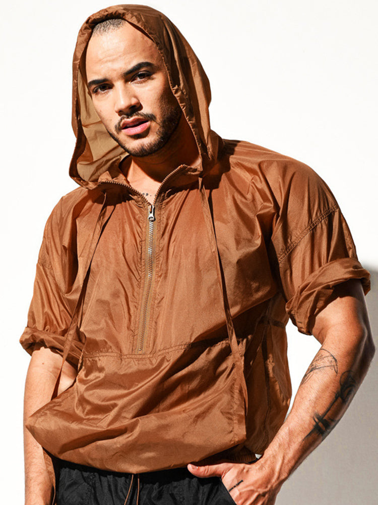 Men's Half Sleeve Hooded Activewear Tops
