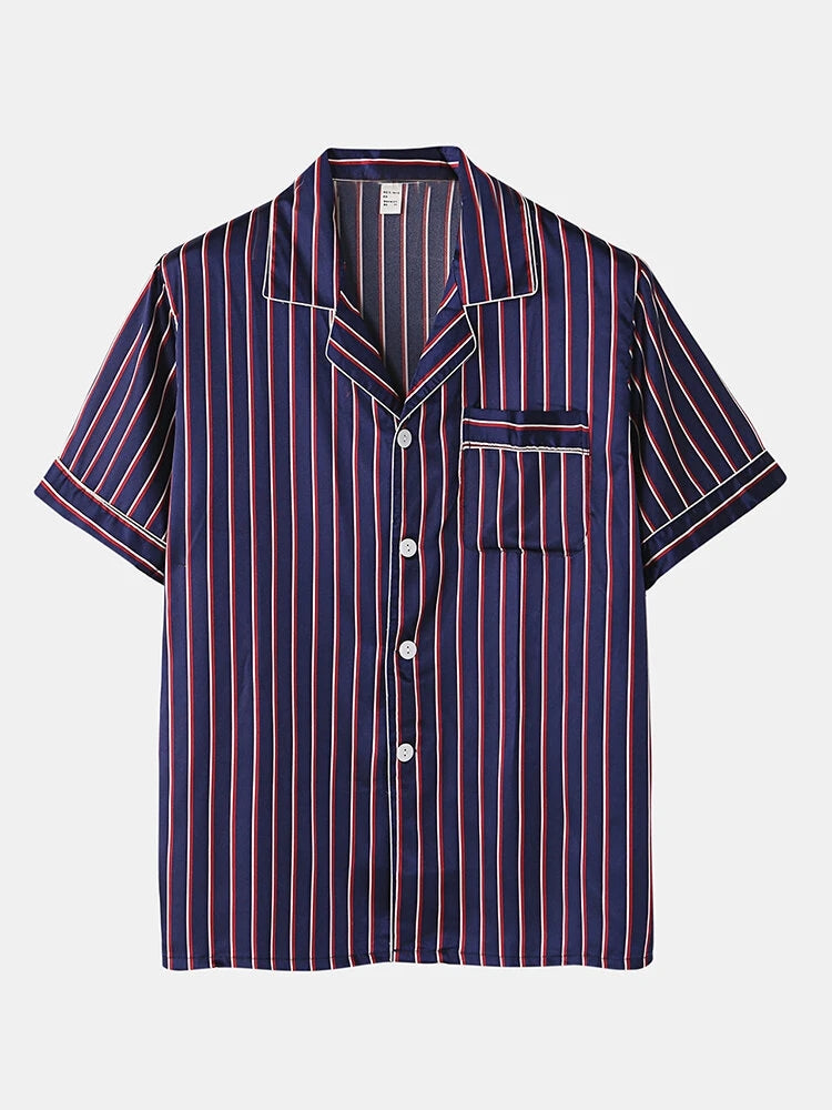 Men's Striped Satin Cool Pajamas Set