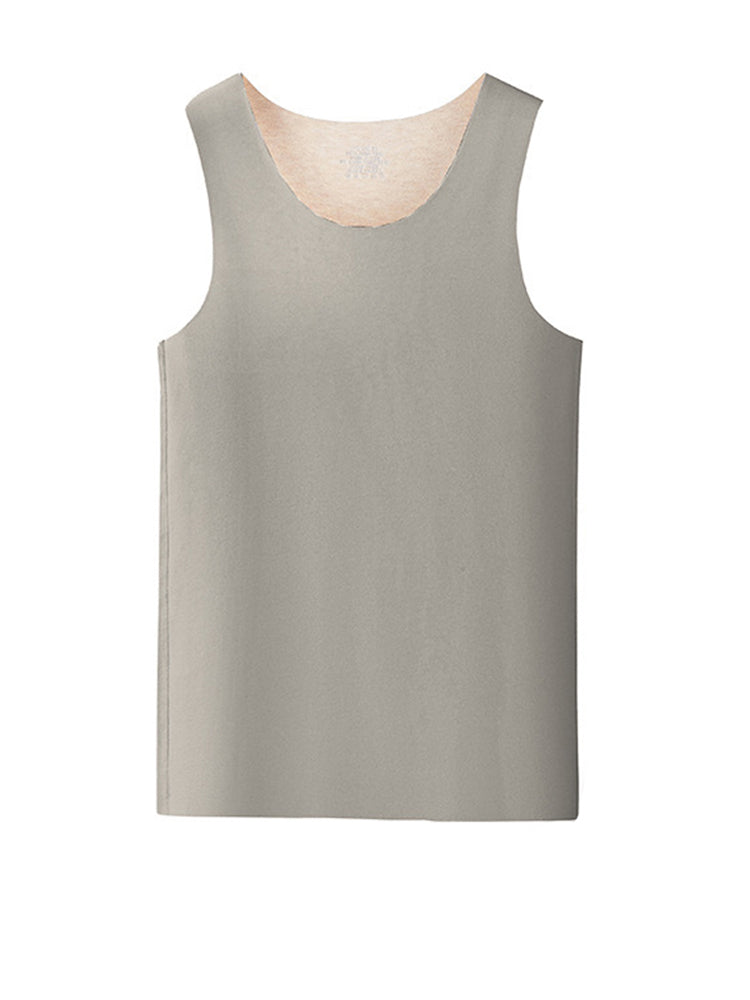 Men's Thermal Silk-Wool Sleeveless Vest - Solid Color Seamless Base Layer