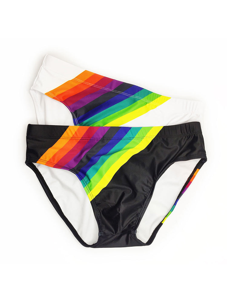 Men's Rainbow Stripes Swim Briefs with Removable Pad