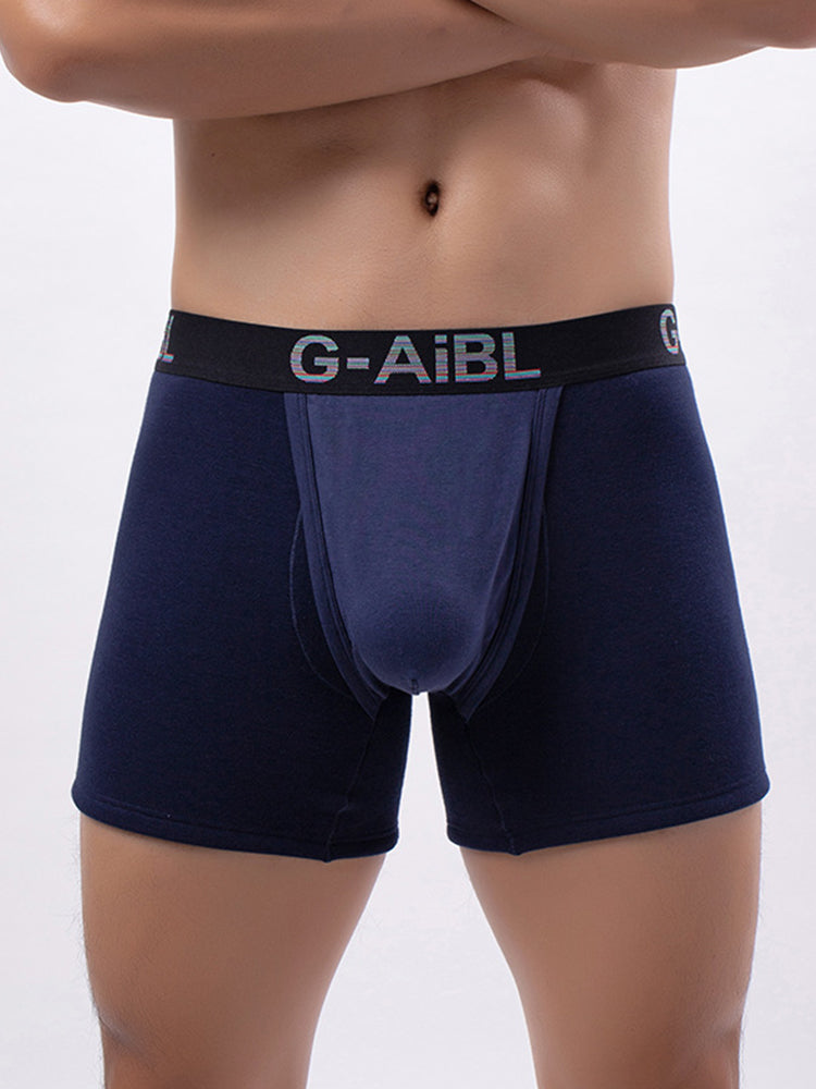 2 Pack Men's Solid Color Bullet Separated U-Pocket Plush Boxer Briefs