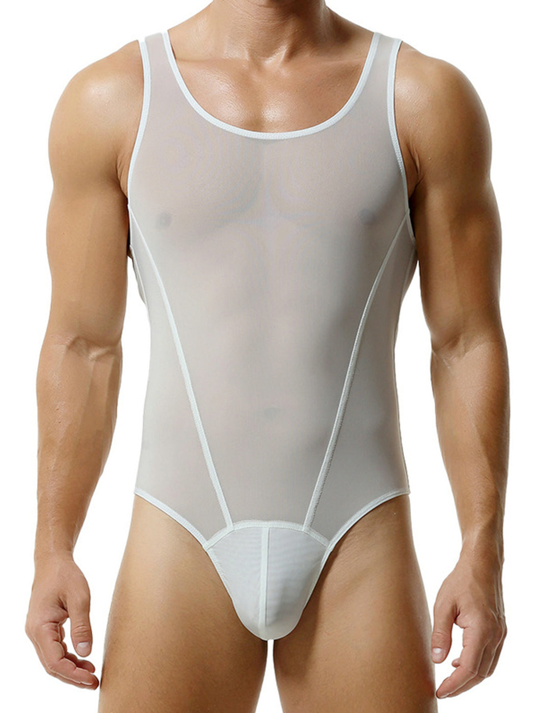 Men's Sexy Mesh Wrestling Singlet Bodysuit