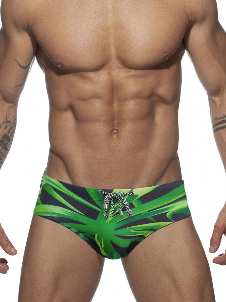 Men's Green Leaf Print Beach Bikini