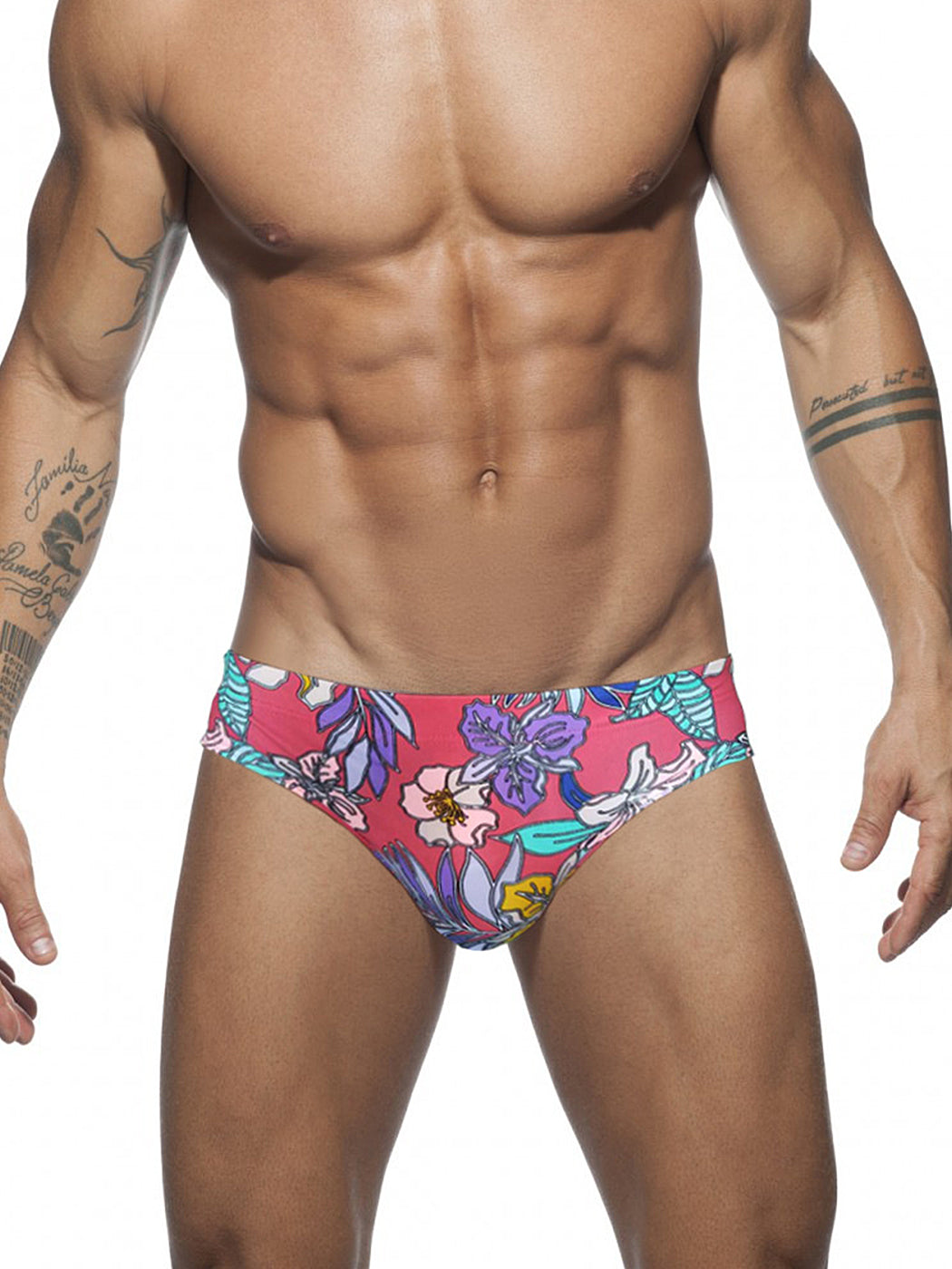 Men's Floral Print Swim Briefs With Removable Pad