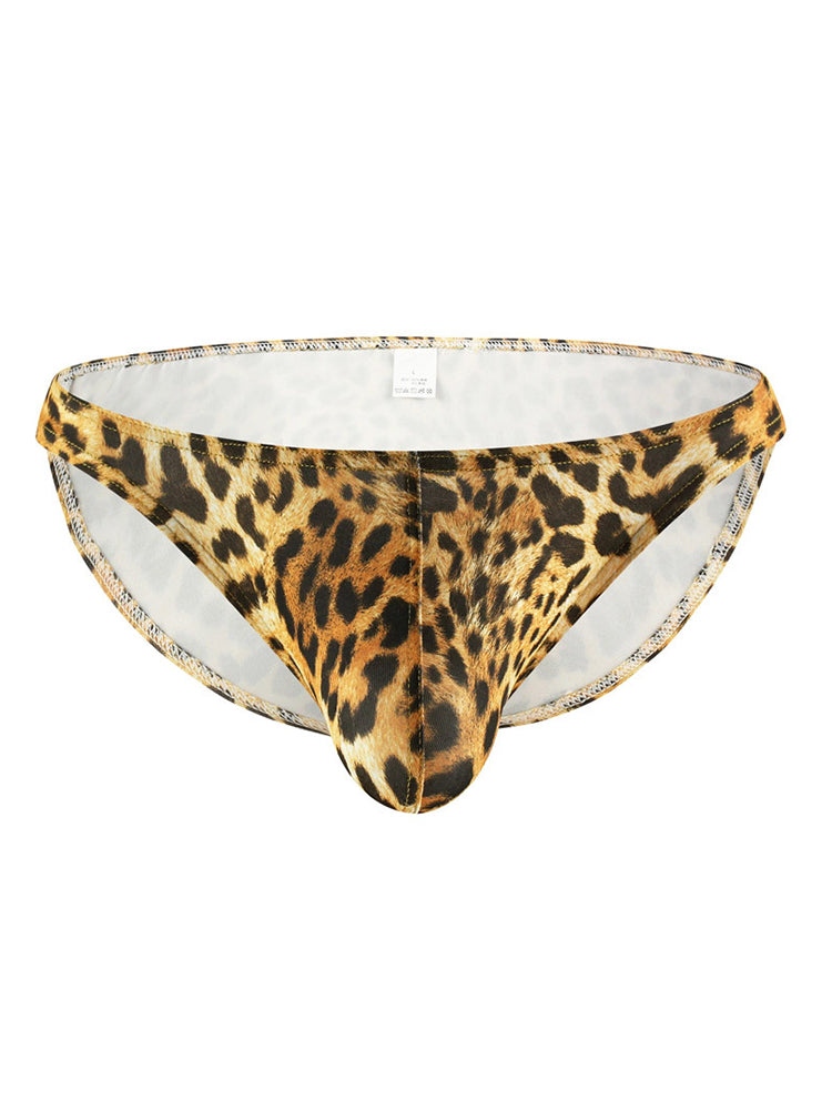 4 Pack Men's U-Convex Leopard Print Nylon Bikini