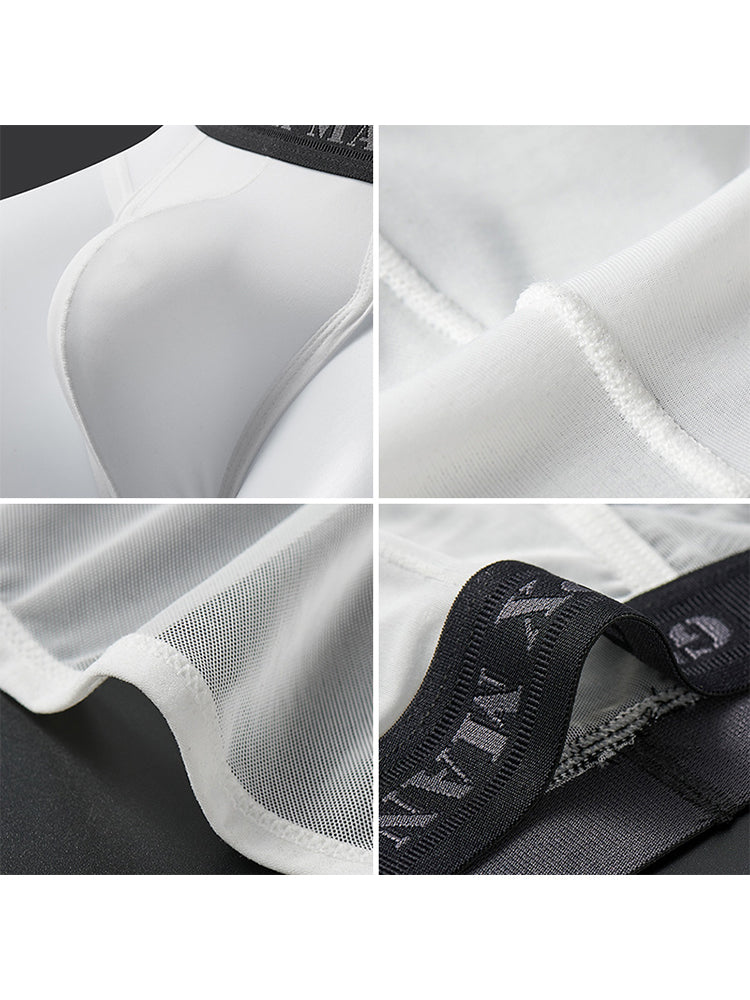 2 Pack Men's Ice Silk Semi-Transparent Mesh U-Convex Pouch Breathable Sexy Sport Briefs