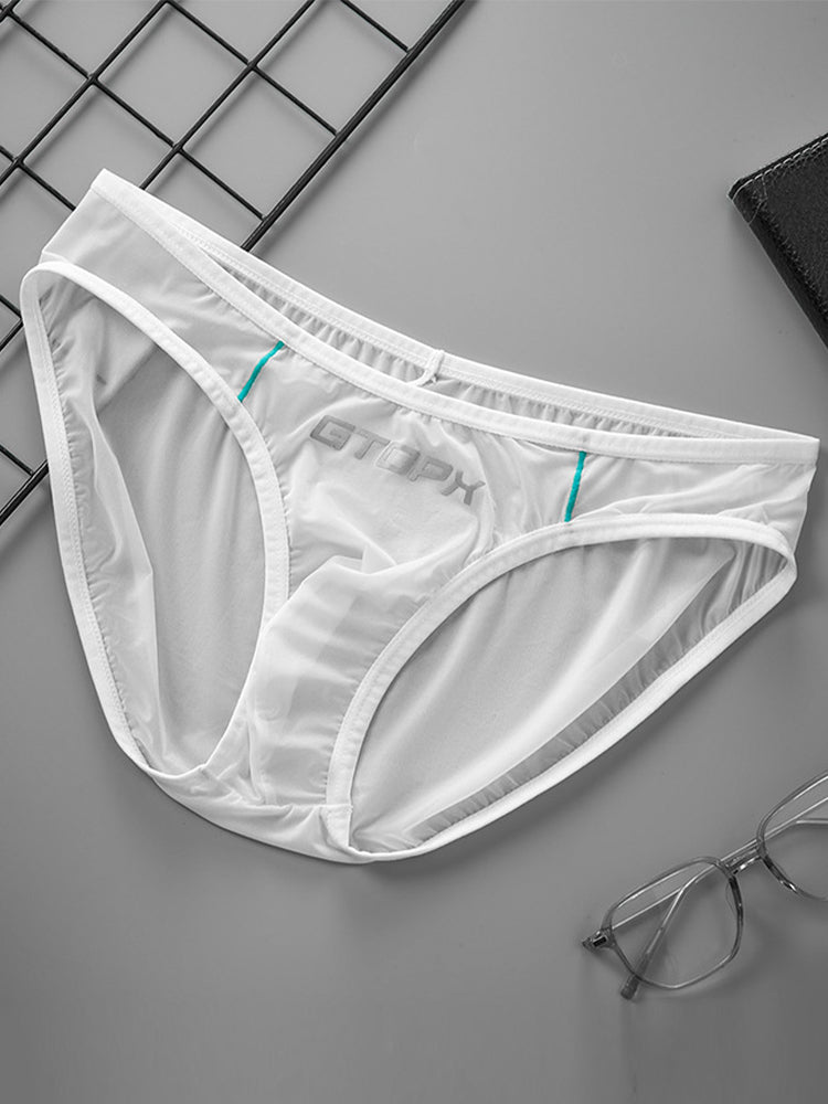 2 Pack Men's Ice Silk Single Layer U-Convex Low-Rise Sexy Semi-Transparent Bikini