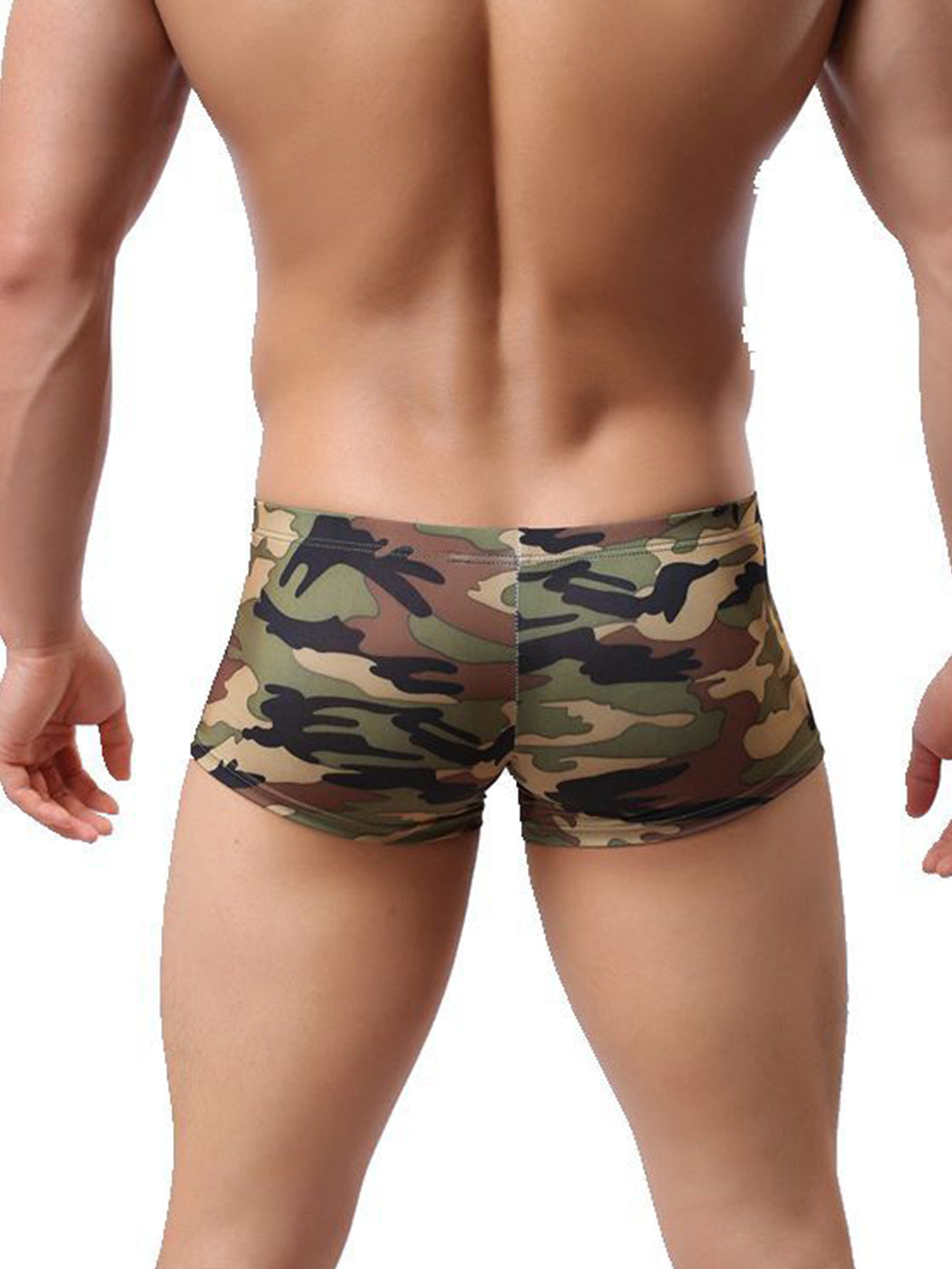 Men's Camo Print Trunks With U Convex Front Pouch