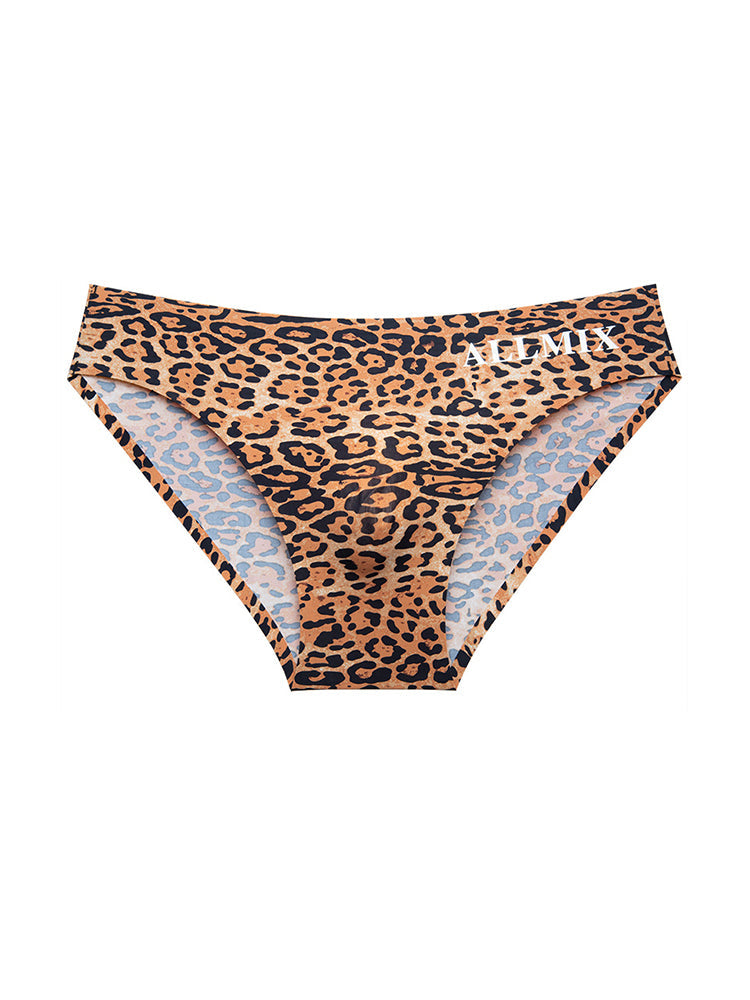 3 Pack ALLMIX Men's 3D Pouch Sexy Leopard Print Ice Silk Briefs
