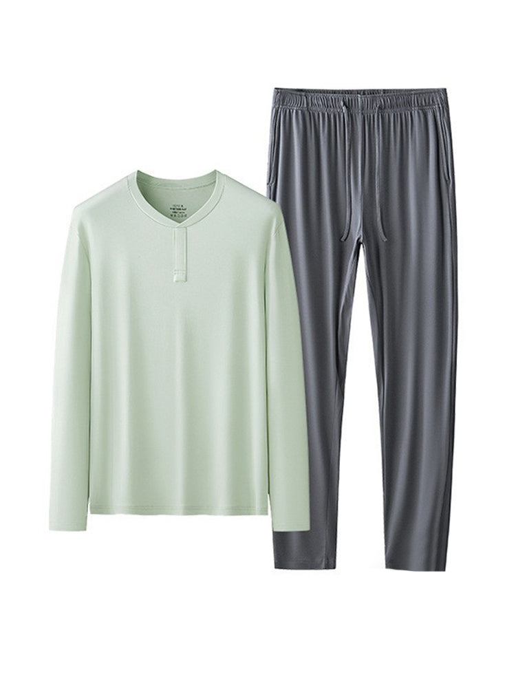 60S Modal Men's Solid Color Pajama Set | Comfortable Casual Wear for All Seasons