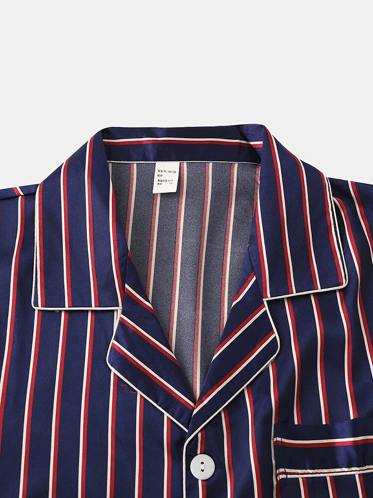 Men's Striped Satin Cool Pajamas Set
