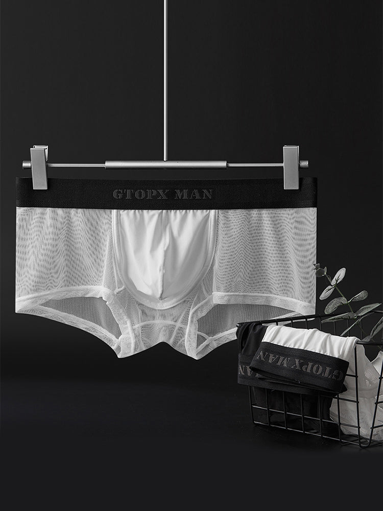 2-Pack Men's Breathable Mesh Ice Silk U-convex Low Waist Boxer Briefs