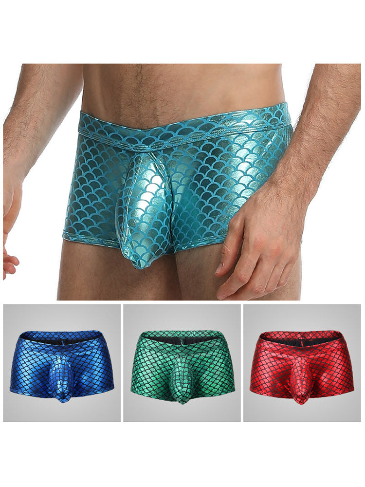 2-pack Men's Fish Scale Sexy Big Pouch Boxer Briefs