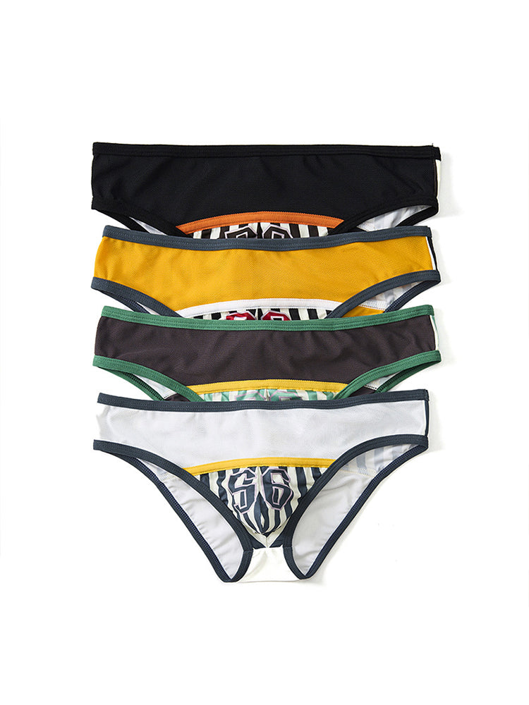 Men's Spliced Striped Mesh Pouch Briefs