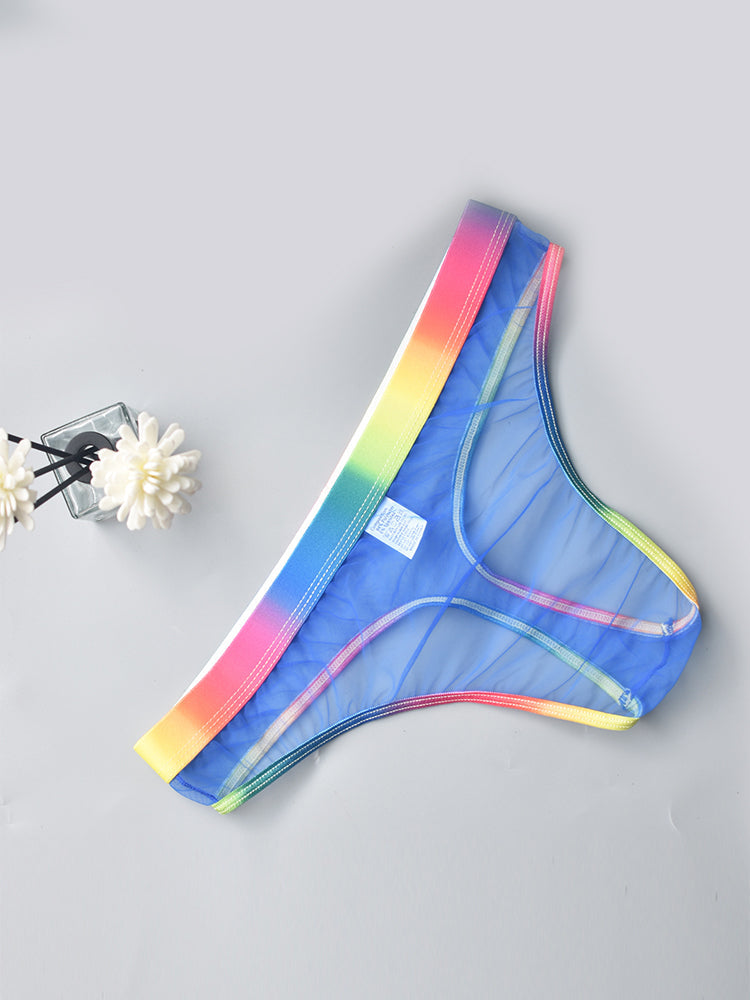 3-pack Men's Rainbow Trim Sheer Mesh Thong