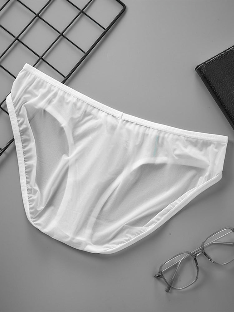 2 Pack Men's Ice Silk Single Layer U-Convex Low-Rise Sexy Semi-Transparent Bikini