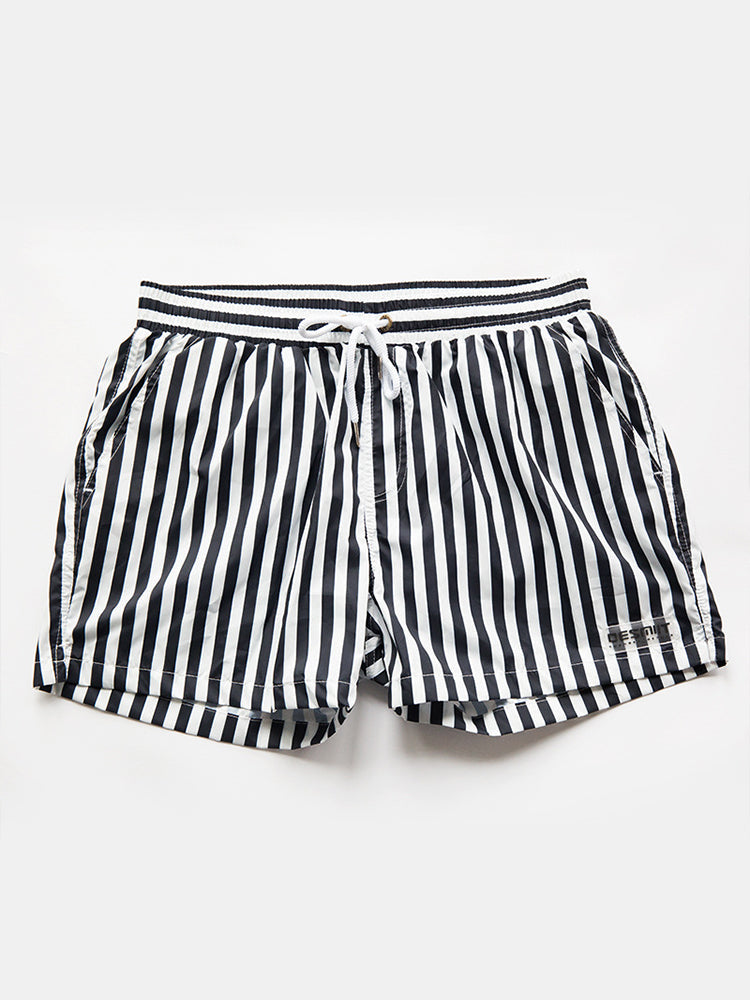 Men's Stripe Drawstring Swim Board Shorts