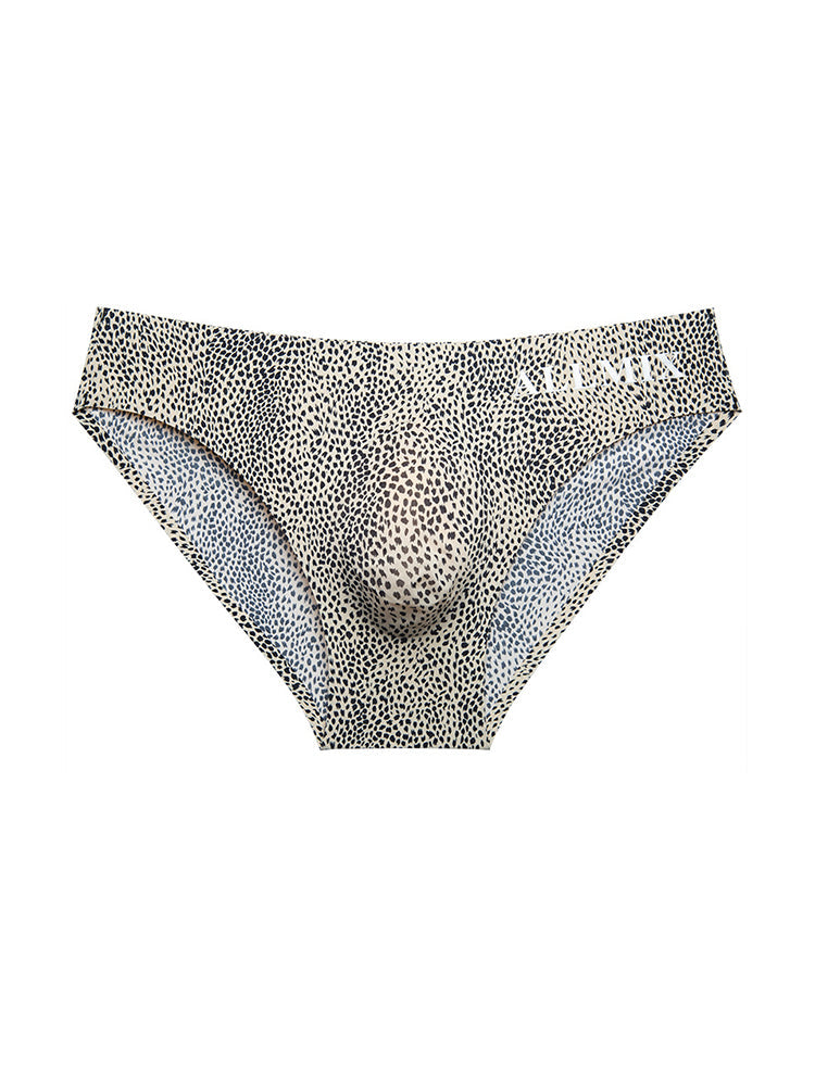 3 Pack ALLMIX Men's 3D Pouch Sexy Leopard Print Ice Silk Briefs