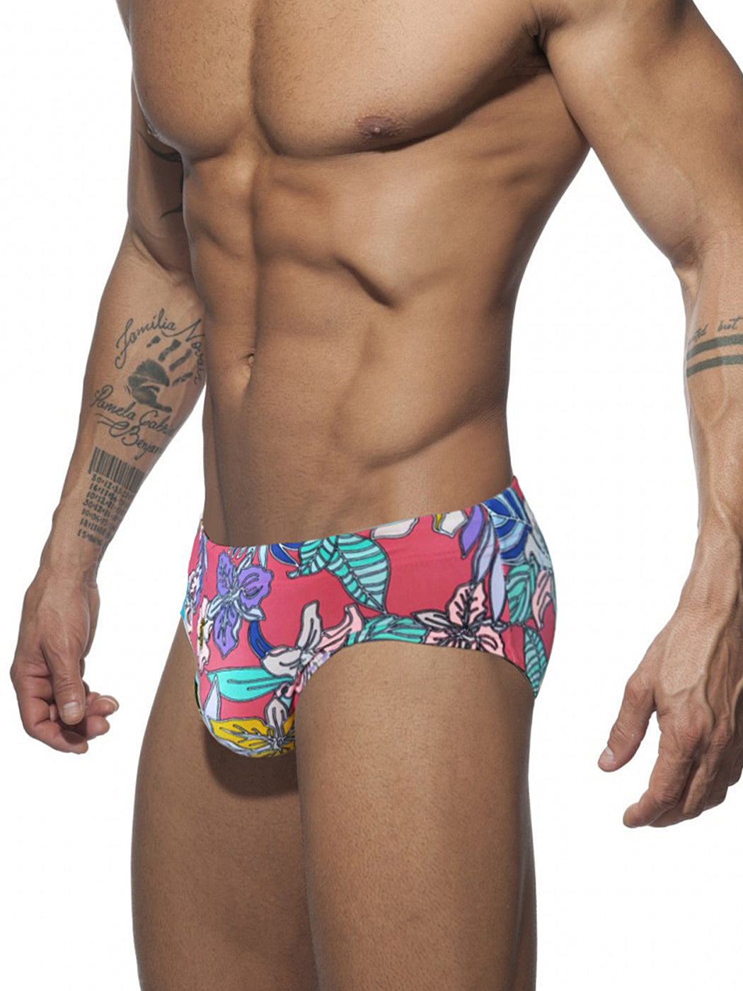 Men's Floral Print Swim Briefs With Removable Pad