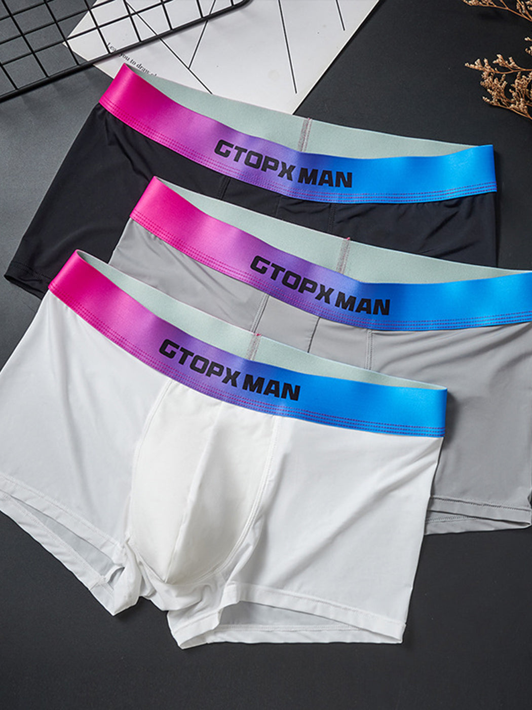 3 Pack Men's U Pouch Trunks with Ombre Belt