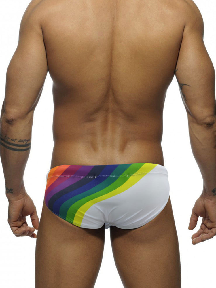 Men's Rainbow Stripes Swim Briefs with Removable Pad