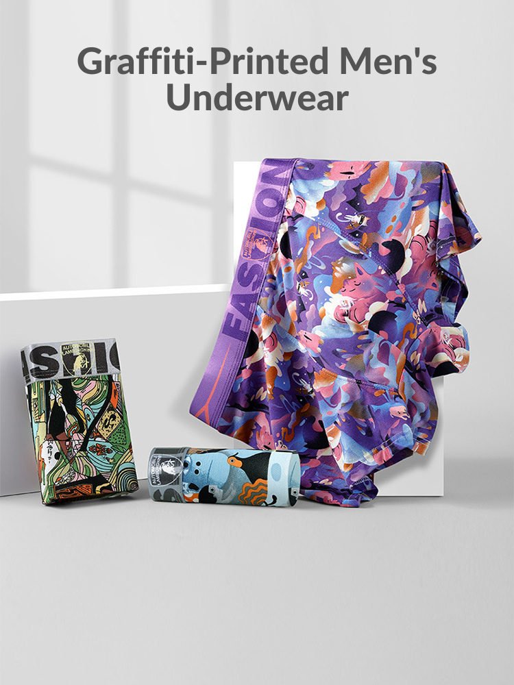 3 Pack Men's Cartoon Modal Printed Briefs And Trunks