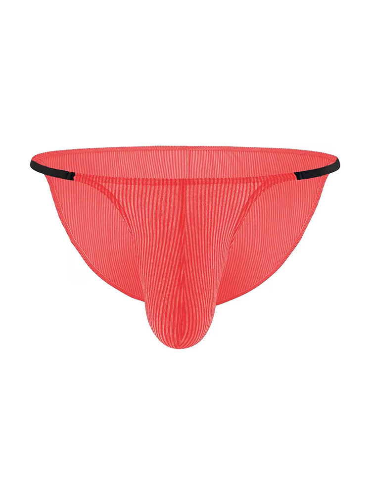 3 Pack Men's Low Rise Striped Camisole Briefs with Raised Pockets