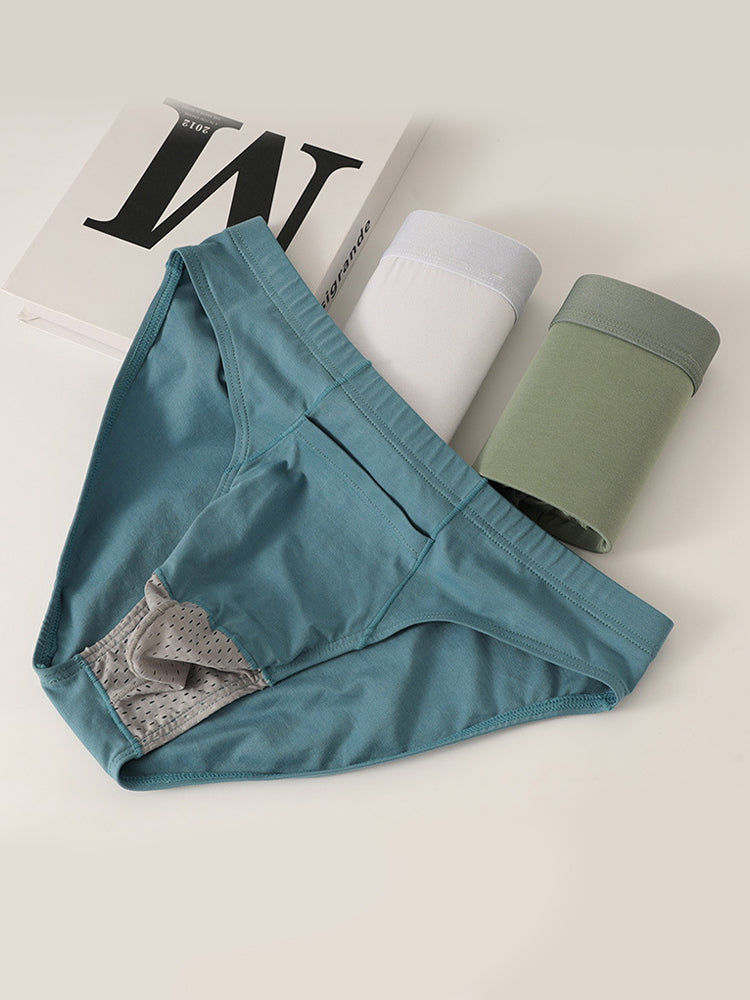 3 Pack Men's Sexy Mesh Breathable Gun Egg Separation Cotton Briefs