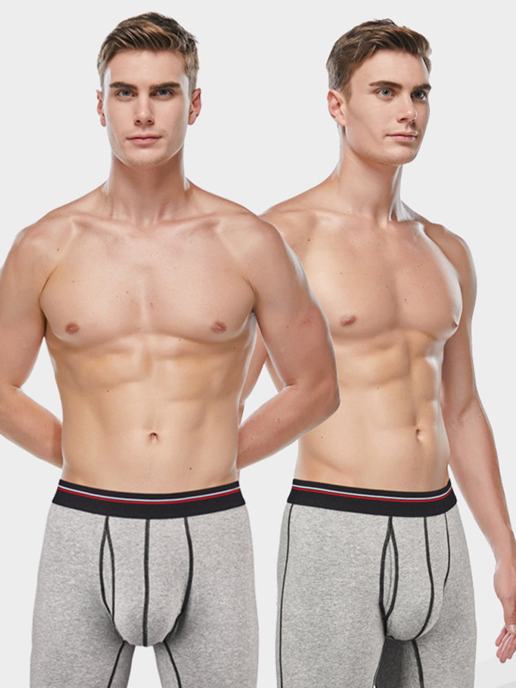 2 Pack Men's Long High Waist Cotton Sports Anti-friction Leg Boxer Briefs