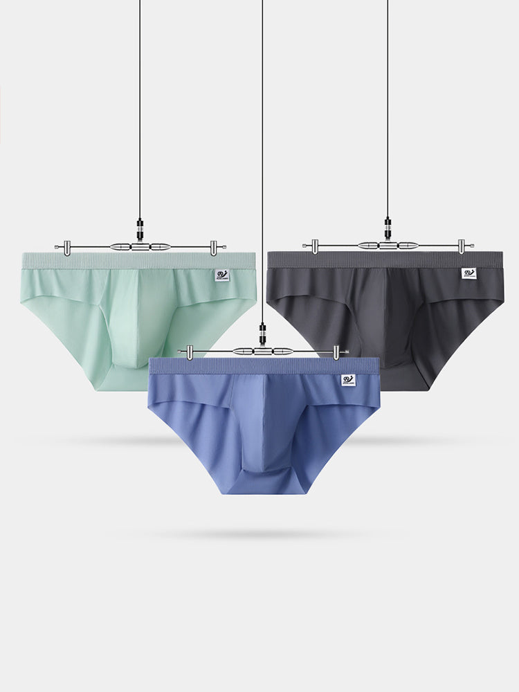 3 Pack Men's Ultra-Thin Breathable Ribbed Ice Silk Briefs