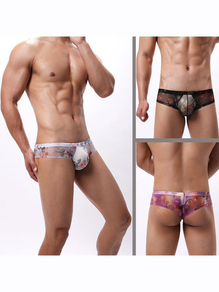 4-pack Men's Lace Print Sheer Mesh Bohemian Boxer Briefs