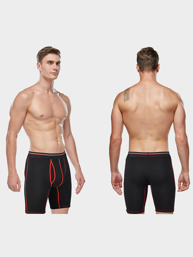 2 Pack Men's Long High Waist Cotton Sports Anti-friction Leg Boxer Briefs