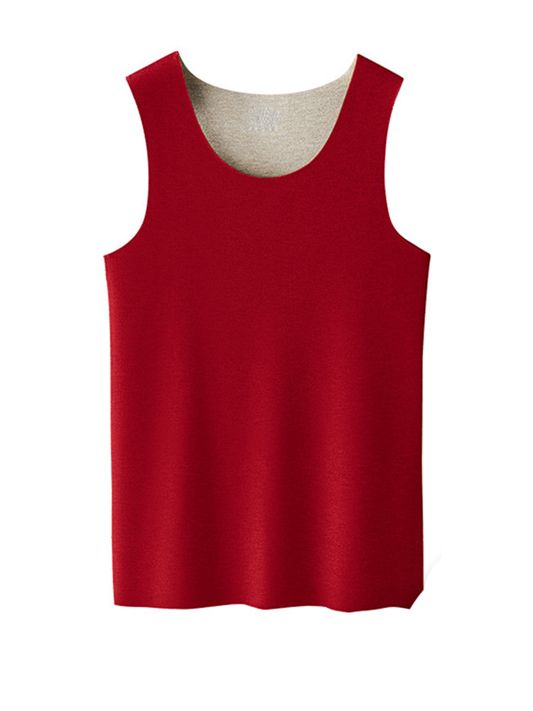 Men's Thermal Silk-Wool Sleeveless Vest - Solid Color Seamless Base Layer