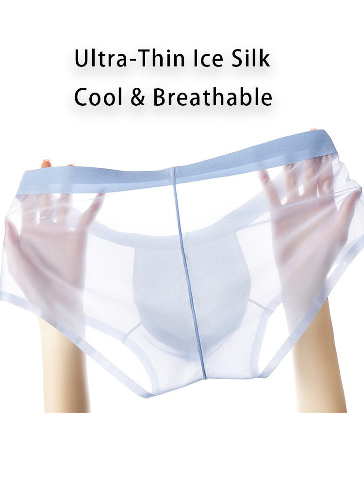 2 Pack Men's Ultra-Thin Ice Silk Breathable Quick-Dry Antibacterial Crotch Briefs