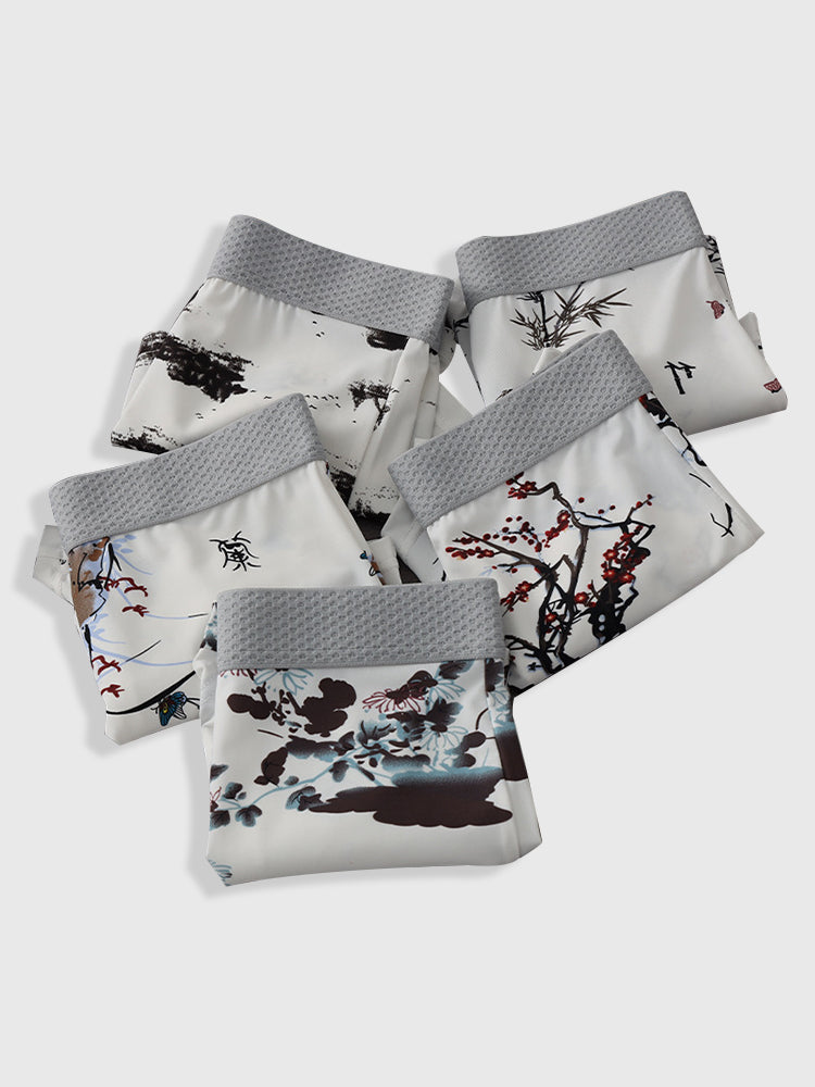 2 Pack Men's U-Pouch Side Vent Printed Trunks