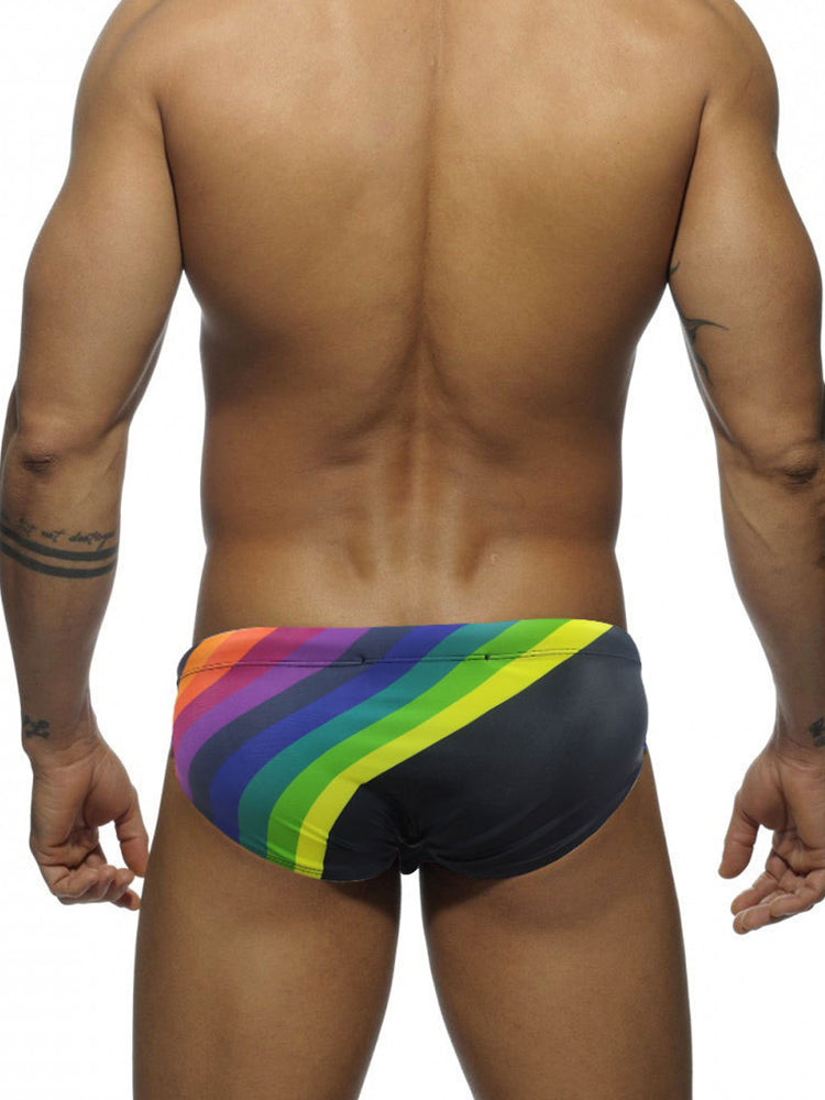 Men's Rainbow Stripes Swim Briefs with Removable Pad