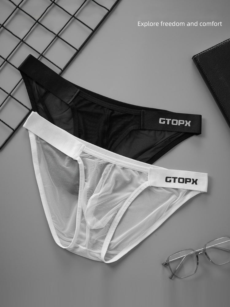 2-Pack Personalized Belt Ice Silk Breathable Mesh Men's U-convex Low Waist Briefs