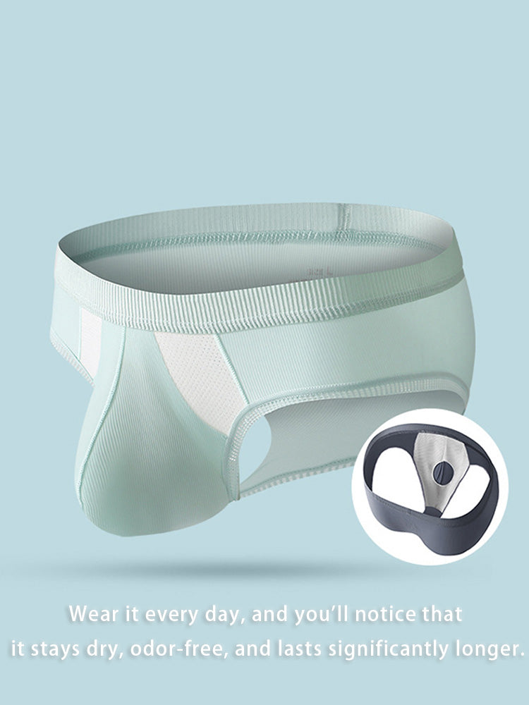 メンズ ローライズ アイスシルク ハイストレッチ Uコンベックス ラージポーチブリーフ 3枚組