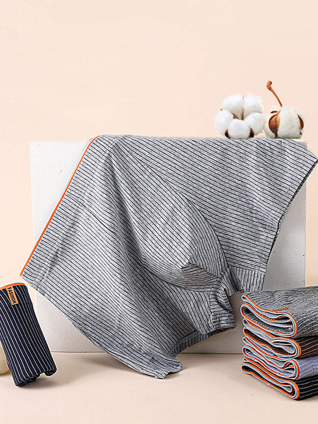 4 Pack Men's Striped Printed Breathable Cotton Trunks