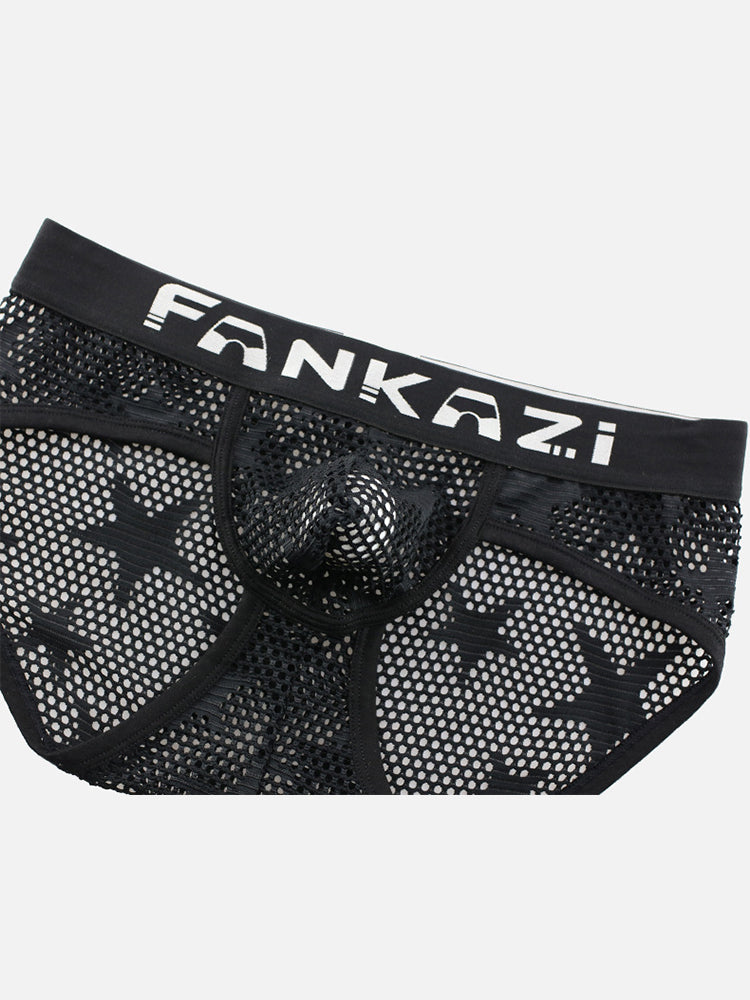 3枚組メンズセクシースターメッシュ通気性中空U字凸ポーチブリーフ