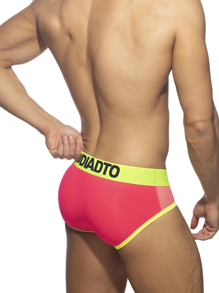 メンズ ネオンメッシュ 高弾性 U凸型 立体ポーチ スポーツブリーフ 2枚組