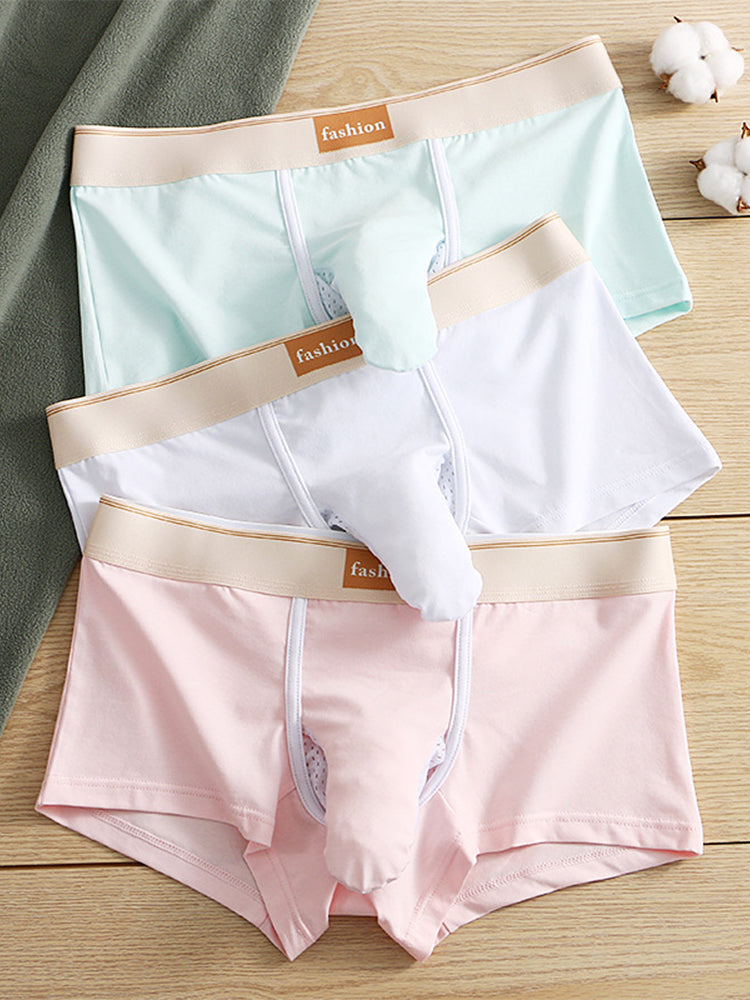 3 Pack Men's Elephant Trunks Gun and Bullet Separation Solid Color Cotton Sexy Boxer Briefs