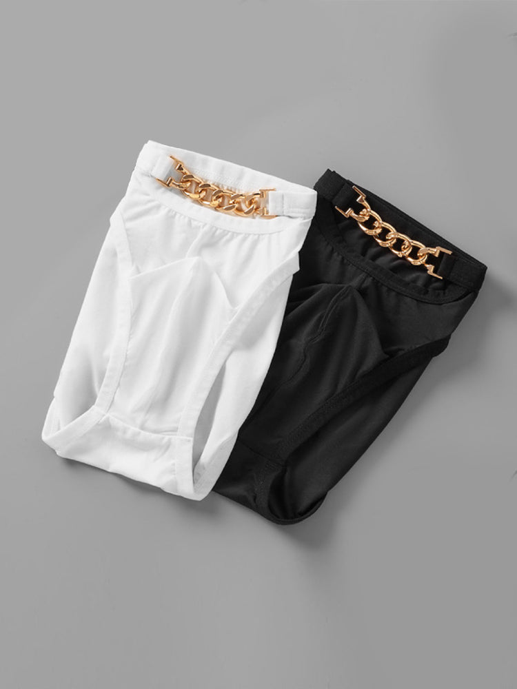 2 Pack Men's U-Pouch Design Metal-Clasp Thin Briefs